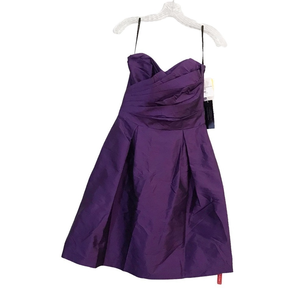 Alfred Sung purple strapless cocktail dress with pockets Size 8
